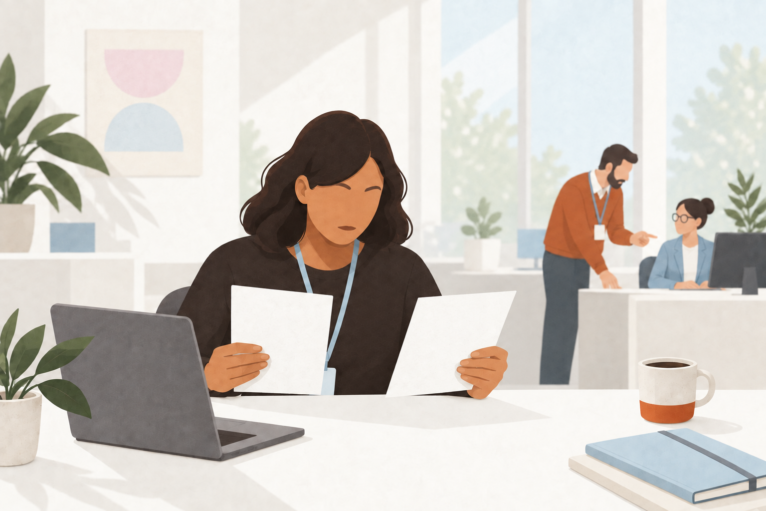 Illustration of an analyst reviewing enterprise access requests